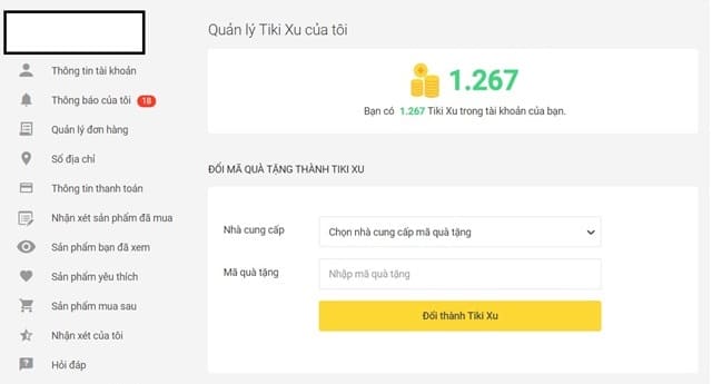 nhập mã Phiếu quà tặng/Got It/Urbox để đổi thành Tiki Xu tương ứng