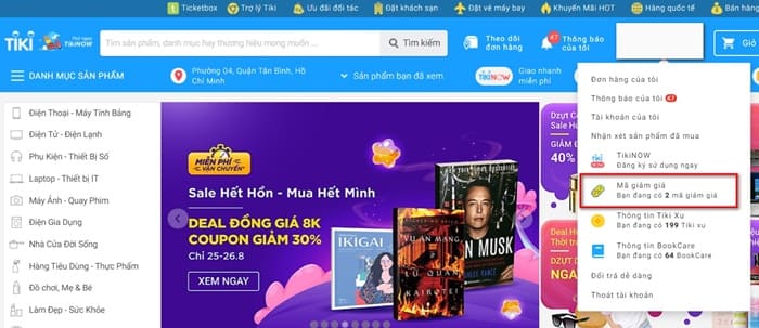 kiểm tra mã coupon tiki trên giao diện website