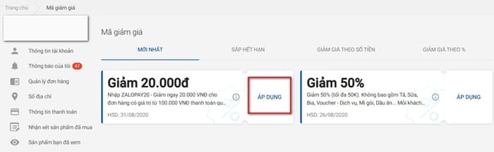 Chọn mã giảm giá phù hợp và bấm "Áp dụng"