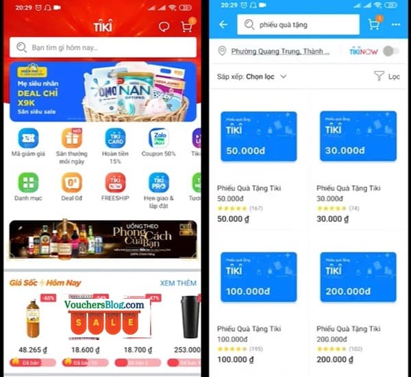 Hướng dẫn các bạn cách mua phiếu quà tặng Tiki