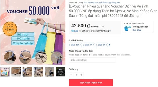 Hướng dẫn cách thực hiện đặt mua voucher trên tiki