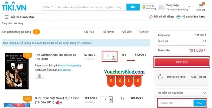 Nhập mã giảm giá tiki, Kiểm tra giỏ hàng và đặt hàng