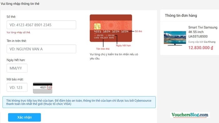 Điền thông tin thẻ tín dụng