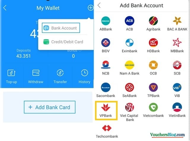 Hướng dẫn từng bước cách liên kết Ví airpay với ngân hàng VPBank