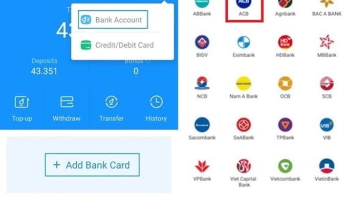 Các bước liên kết ví airpay với ngân hàng Á Châu ACB