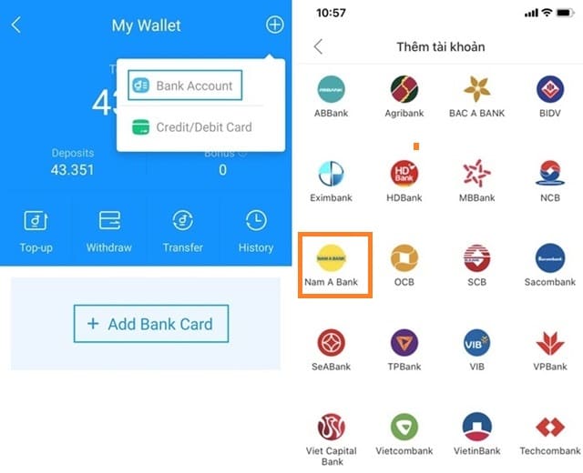 Các bước liên kết ví airpay với Nam Á Bank