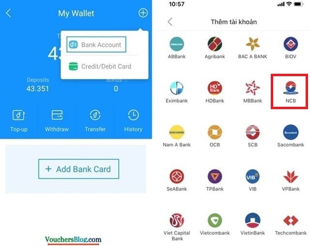 Các bước liên kết ví Airpay với Ngân Hàng TMCP quốc dân NCB