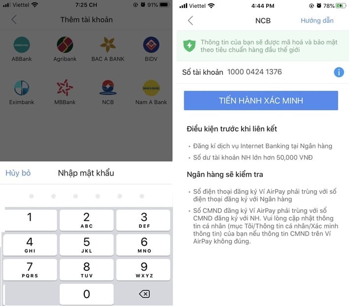 Các bước liên kết ví Airpay với Ngân Hàng TMCP quốc dân NCB