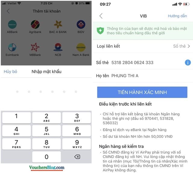 Các bước liên kết ví airpay với ngân hàng Quốc Tế VIB