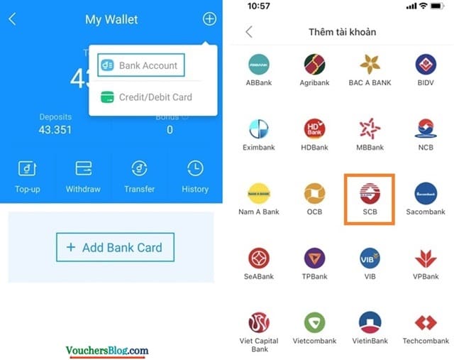 Các bước liên kết ngân hàng SCB với Airpay