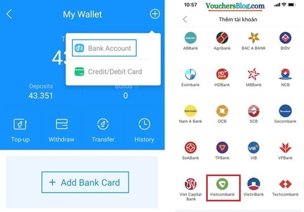 Liên kết ví airpay với vietcombank trên ứng dụng airpay