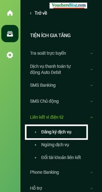 Liên kết ví airpay với vietcombank trên Internet Banking