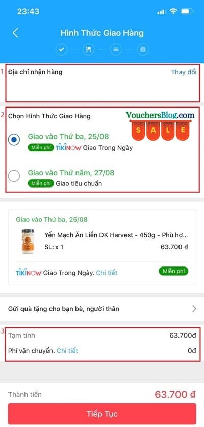 Điền địa chỉ giao hàng