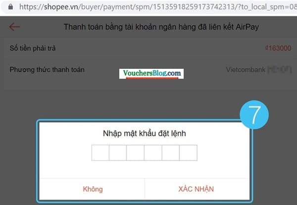 Các bước thanh toán đơn hàng Shopee bằng Ví AirPay (trên website)