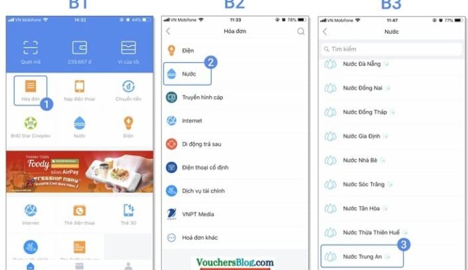 Các bước Thanh toán hóa đơn điện, nước, net, TH cáp qua AirPay