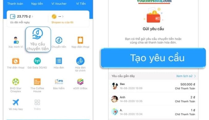 Hướng dẫn các bước gửi yêu cầu chuyển tiền trên ví AirPay