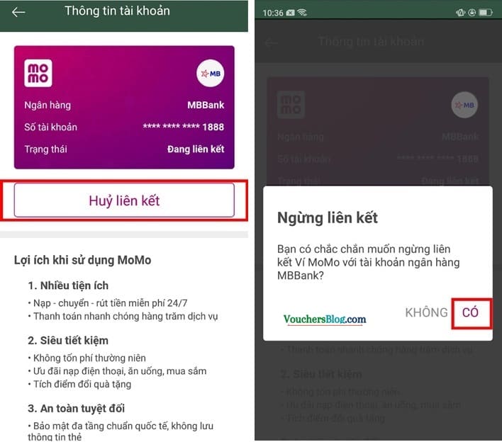 Hướng dẫn cách hủy liên kết tài khoản MBbank và momo