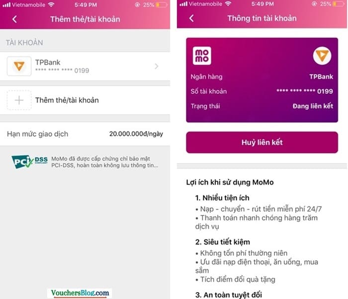 Hướng dẫn cách hủy liên kết tài khoản TPBank và momo