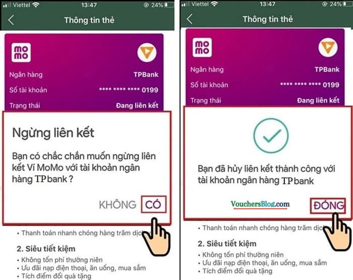 Hướng dẫn cách hủy liên kết tài khoản TPBank và momo