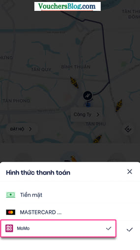 Đặt be và thanh toán bằng ví MoMo