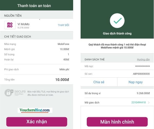 Hướng dẫn nạp tiền điện thoại trả trước mobifone trên momo