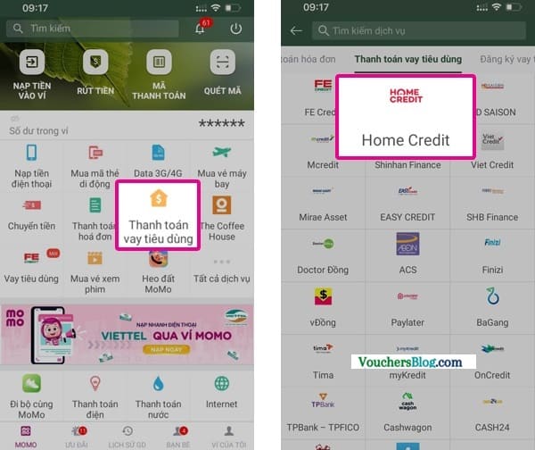 Các bước thanh toán Home Credit bằng Ví MoMo