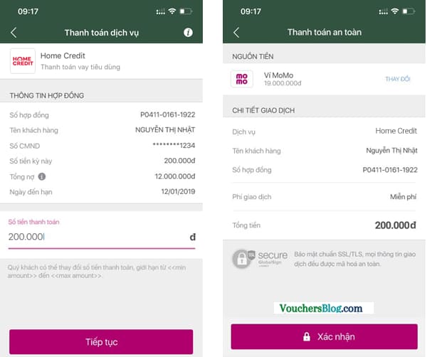 Các bước thanh toán Home Credit bằng Ví MoMo