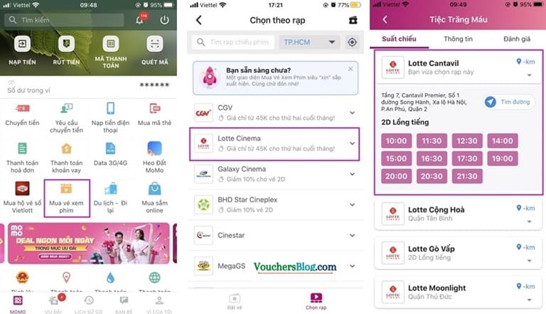 Cách đặt vé xem phim Lotte Cinema trên momo