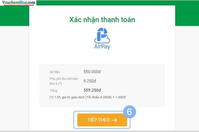 Các bước Thanh toán Finhay bằng ví airpay trên website