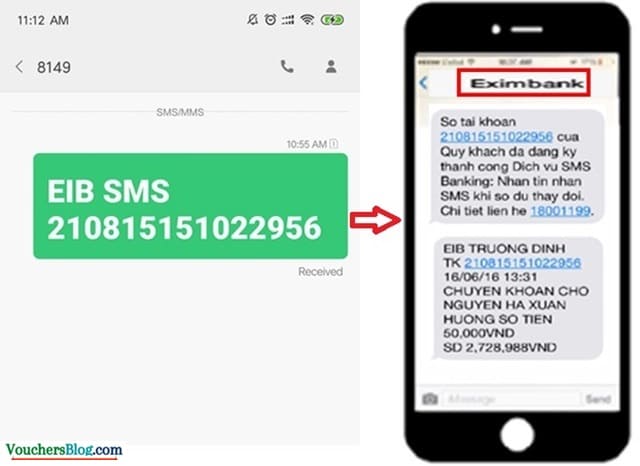 Soạn tin nhắn để đăng kí sms banking Eximbank