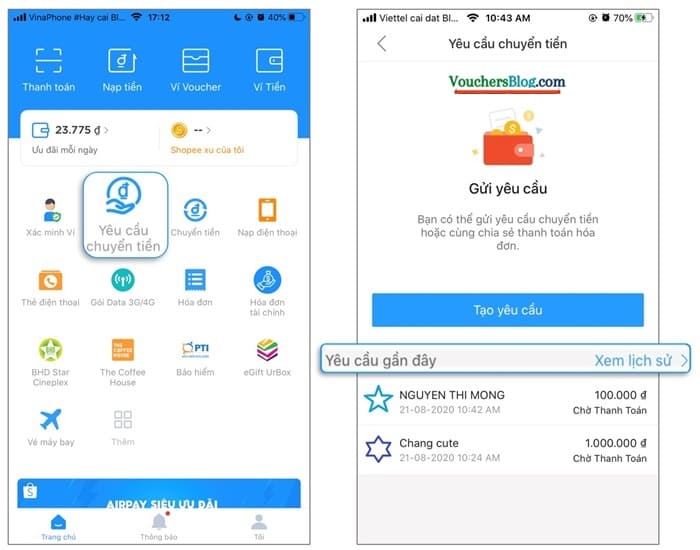 Làm thế nào để hủy yêu cầu chuyển tiền ví airpay