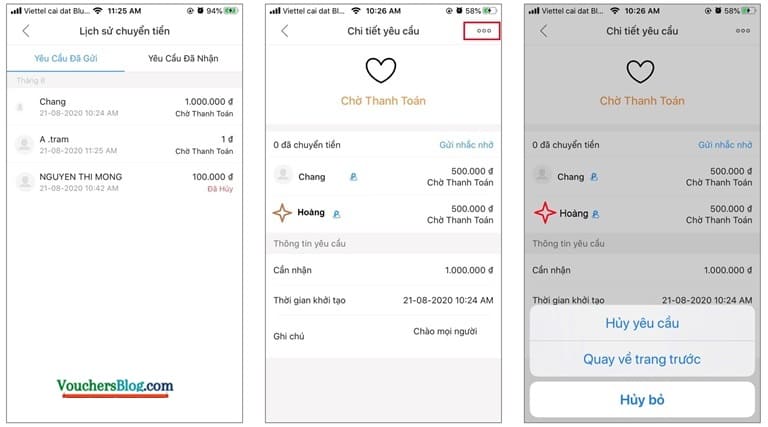 Làm thế nào để hủy yêu cầu chuyển tiền ví airpay