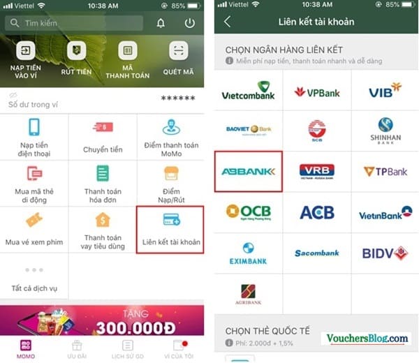 Các bước liên kết tài khoản ngân hàng ABBANK với Ví MoMo