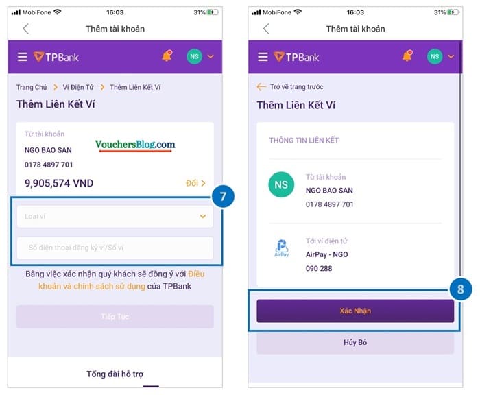 Liên kết airpay với tài khoản ngân hàng