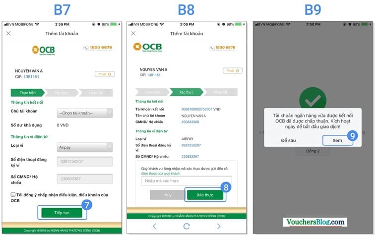 Hướng dẫn liên kết tài khoản Ngân hàng TMCP Phương Đông (OCB) với Ví AirPay