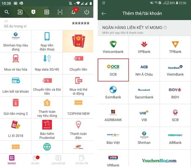 Các bước liên kết Ngân hàng OCB với Ví MoMo