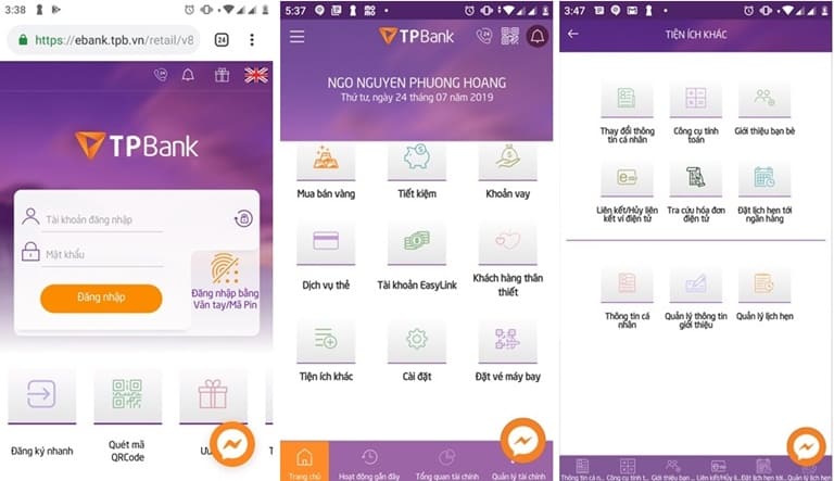 Liên kết tài khoản ngân hàng TPBank và momo