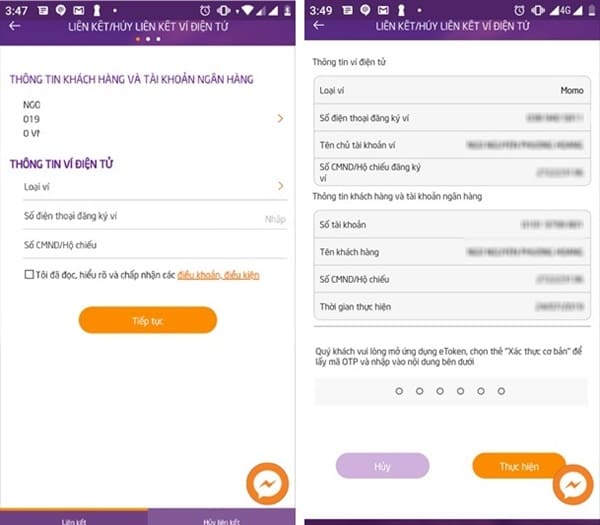 Liên kết tài khoản ngân hàng TPBank và momo