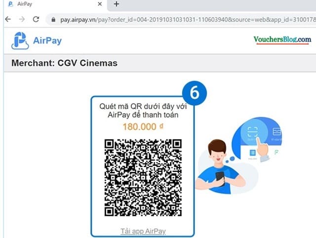 Hướng dẫn thanh toán vé CGV bằng ví AirPay khi mua vé qua website CGV