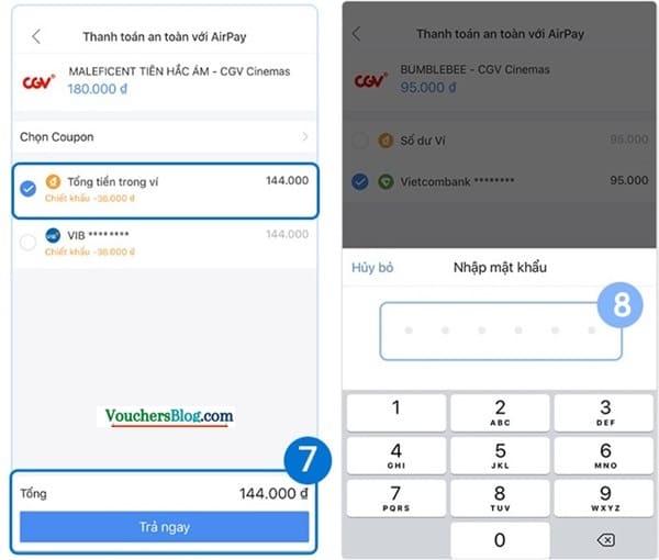 Hướng dẫn thanh toán vé CGV bằng ví AirPay khi mua vé qua website CGV