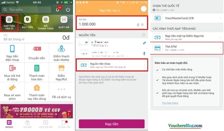 Hướng dẫn cách Nạp tiền Ví MoMo từ Thẻ ATM