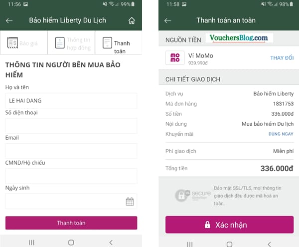 Các bước thanh toán Bảo hiểm Liberty bằng Ví MoMo