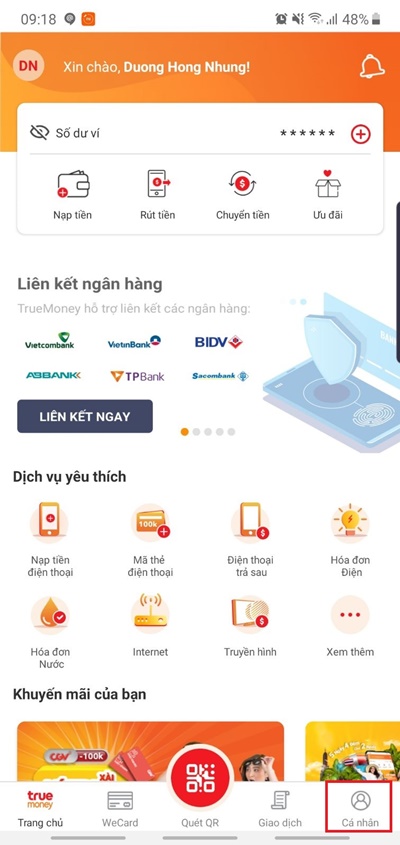 Các bước hủy liên kết tài khoản VietinBank với truemoney