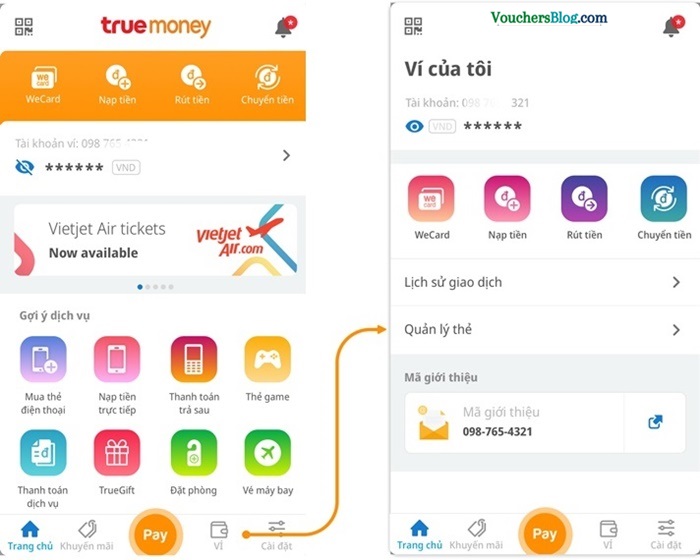 Các bước liên kết tài khoản ngân hàng BIDV với ví TrueMoney