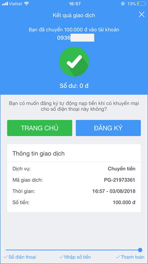 Hướng dẫn chuyển tiền ví VTCPay trên App VTC Pay