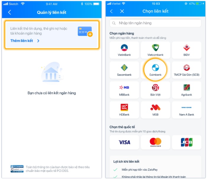 Hướng dẫn các bước liên kết ví Zalopay với Thẻ ATM Eximbank