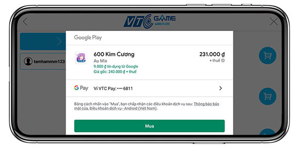 Nạp game trên Google Play qua Ví VTC Pay