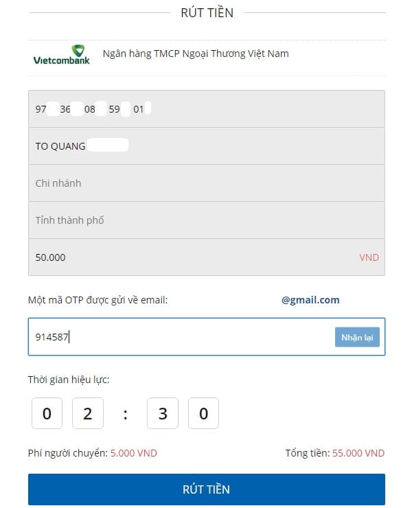 Các bước Rút tiền từ Ví VTC Pay về Tài khoản ngân hàng qua website VTC Pay