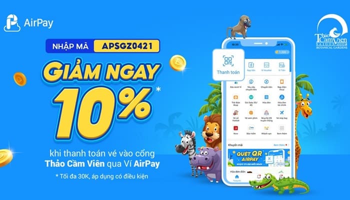 Mã giảm giá vé saigonzoo.net thanh toán AirPay