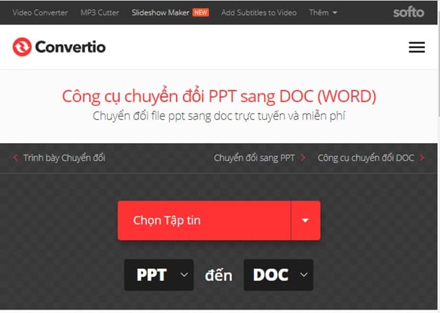 Convertio - Công cụ chuyển đổi Ppt sang doc miễn phí